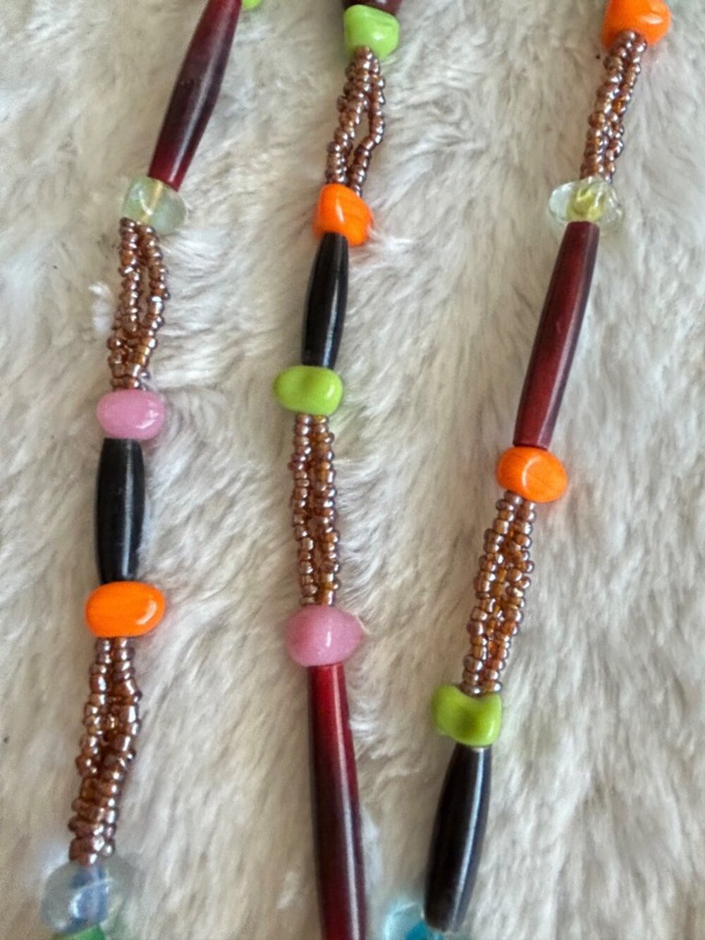Vintage Long Beaded Necklace Funky Retro 70s Colors Boho Hippie - Picture 3 of 4